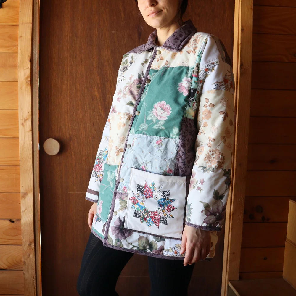 Upcycled Floral Patchwork Quilt Barn Jacket Chore Coat M • L - Picture 3 of 8